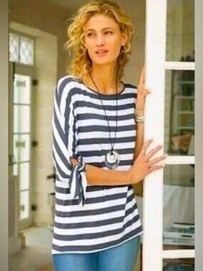 Soft Surroundings Striped Nautical Tunic Tee or Top - Size 1X - Tie sleeves!